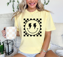 Load image into Gallery viewer, Lightning Bolt Checkered Smile Black Puff #BS6818