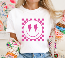 Load image into Gallery viewer, Lightning Bolt Checkered Smile Pink Puff #BS6815