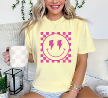 Load image into Gallery viewer, Lightning Bolt Checkered Smile Pink Puff #BS6815