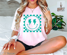 Load image into Gallery viewer, Lightning Bolt Checkered Smile Teal Puff #BS6816