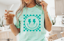 Load image into Gallery viewer, Lightning Bolt Checkered Smile Teal Puff #BS6816