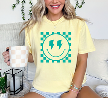 Load image into Gallery viewer, Lightning Bolt Checkered Smile Teal Puff #BS6816