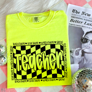 Black Retro Checkered Teacher #BS8300