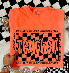 Black Retro Checkered Teacher #BS8300