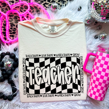 Load image into Gallery viewer, Black Retro Checkered Teacher #BS8300
