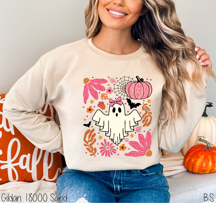 Boho Pink Ghost Pumpkin Collage #BS7305