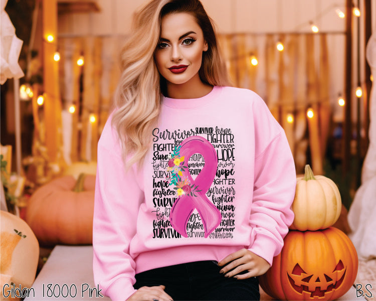 Breast Cancer Pink Ribbon With Flowers#BS1643