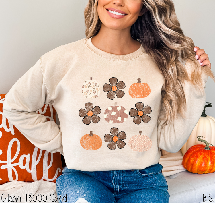 Distressed Brown Tone Pumpkin Floral Collage #BS8389 *8/17 PRINTS ON ORDER AND POSTED FOR PURCHASE BEFORE ARRIVAL