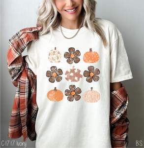 Distressed Brown Tone Pumpkin Floral Collage #BS8389 *8/17 PRINTS ON ORDER AND POSTED FOR PURCHASE BEFORE ARRIVAL