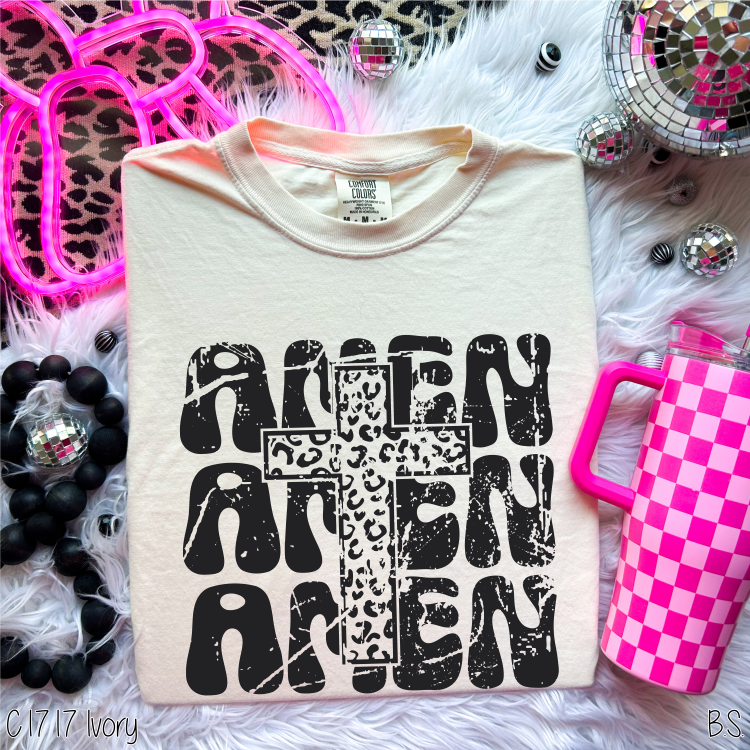 Distressed Amen Leopard Cross #BS5487