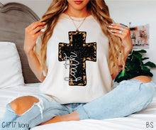 Load image into Gallery viewer, Faith Black Glitter Leopard Cross #BS1515
