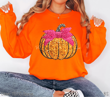 Load image into Gallery viewer, Faux Sparkle Pink Bow Pumpkin #BS7168
