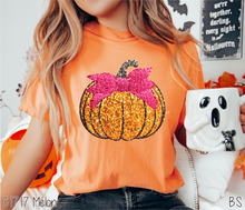 Load image into Gallery viewer, Faux Sparkle Pink Bow Pumpkin #BS7168
