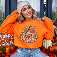 Load image into Gallery viewer, Floral Gingham Bow Pumpkin #BS8505
