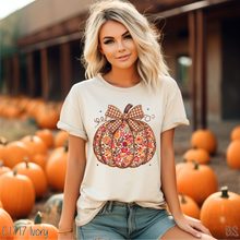 Load image into Gallery viewer, Floral Gingham Bow Pumpkin #BS8505
