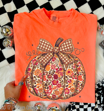Load image into Gallery viewer, Floral Gingham Bow Pumpkin #BS8505
