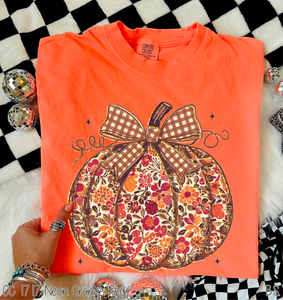 Floral Gingham Bow Pumpkin #BS8505
