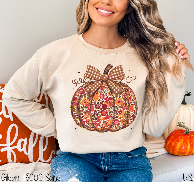 Floral Gingham Bow Pumpkin #BS8505