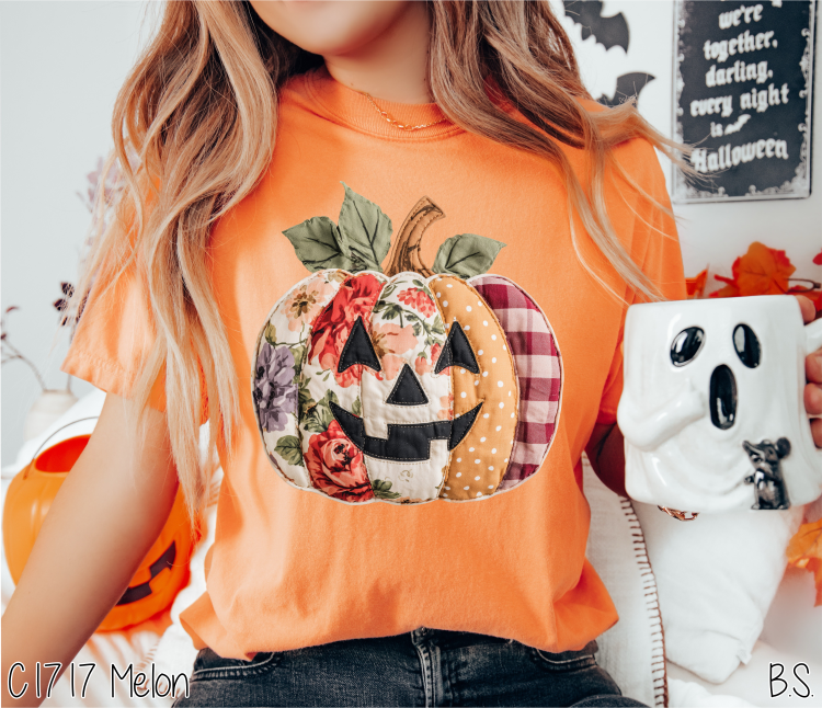 Floral Patchwork Faux Stitch Pumpkin #BS8507