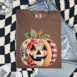 Floral Patchwork Faux Stitch Pumpkin #BS8507