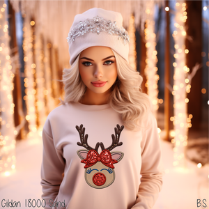 Girl Faux Embroidery Reindeer #BS6211