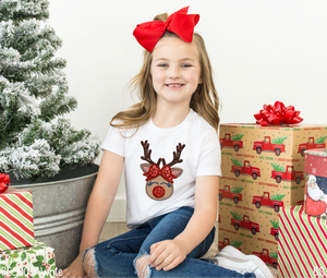 Girl Faux Embroidery Reindeer #BS6211