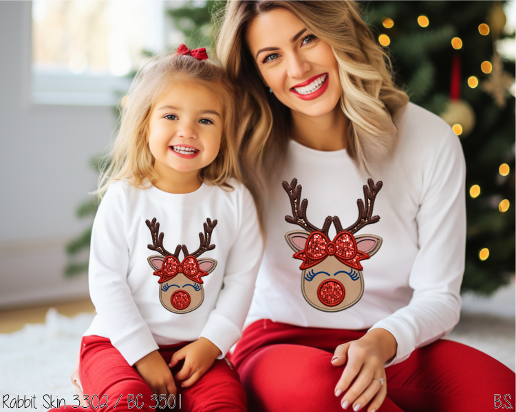 Girl Faux Embroidery Reindeer #BS6211