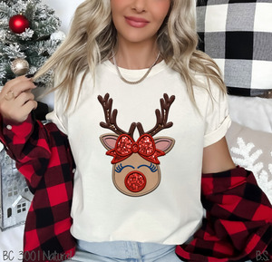 Girl Faux Embroidery Reindeer #BS6211