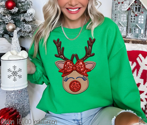 Girl Faux Embroidery Reindeer #BS6211