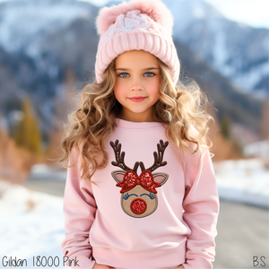 Girl Faux Embroidery Reindeer #BS6211