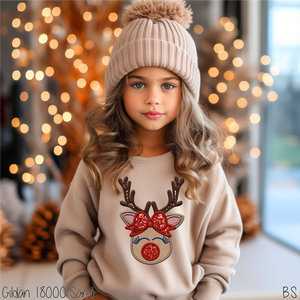 Girl Faux Embroidery Reindeer #BS6211