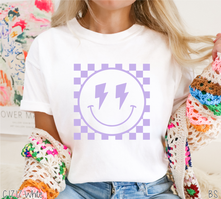 Lightning Bolt Checkered Smile Lavender Puff #BS6817