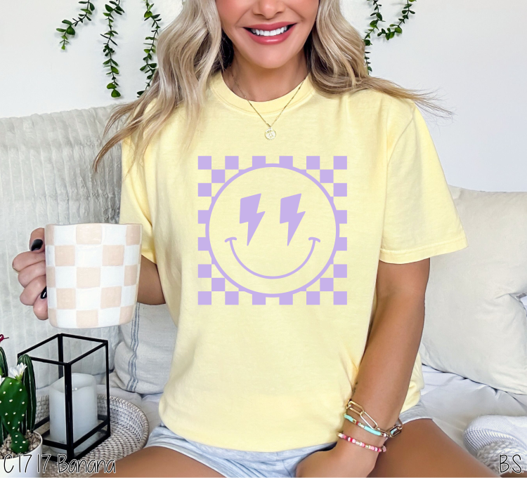 Lightning Bolt Checkered Smile Lavender Puff #BS6817