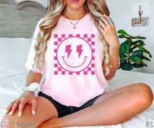 Load image into Gallery viewer, Lightning Bolt Checkered Smile Pink Puff #BS6815
