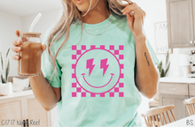 Load image into Gallery viewer, Lightning Bolt Checkered Smile Pink Puff #BS6815
