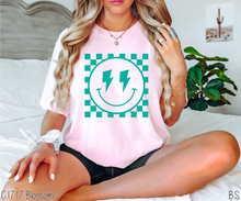 Load image into Gallery viewer, Lightning Bolt Checkered Smile Teal Puff #BS6816
