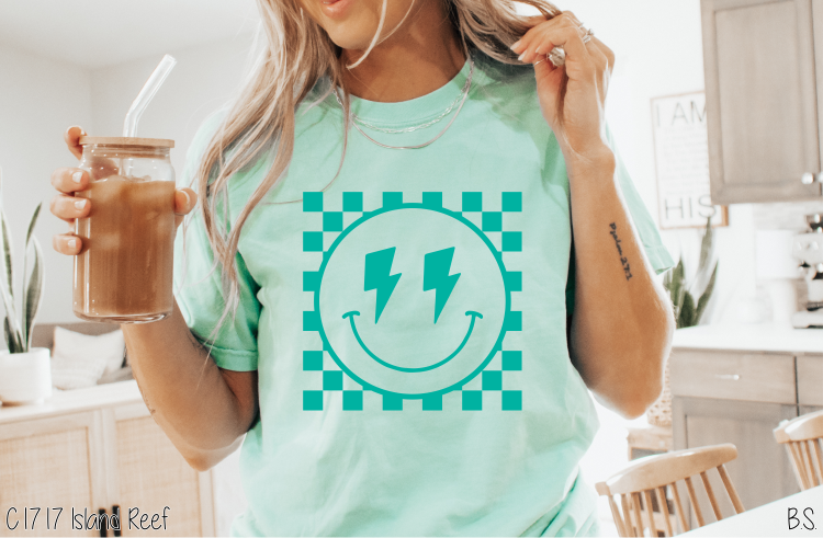 Lightning Bolt Checkered Smile Teal Puff #BS6816