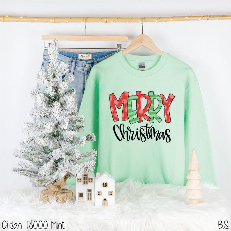 Merry Christmas Red And Green Doodle Letters #BS537