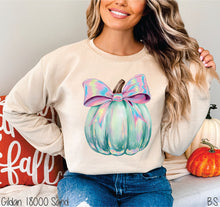 Load image into Gallery viewer, Preppy Green Pumpkin Pink Bow #BS8460 *PREORDER CLOSING SUNDAY 8/31 @ MIDNIGHT CST
