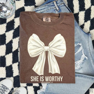 She Is Worthy White Bow #BS7710