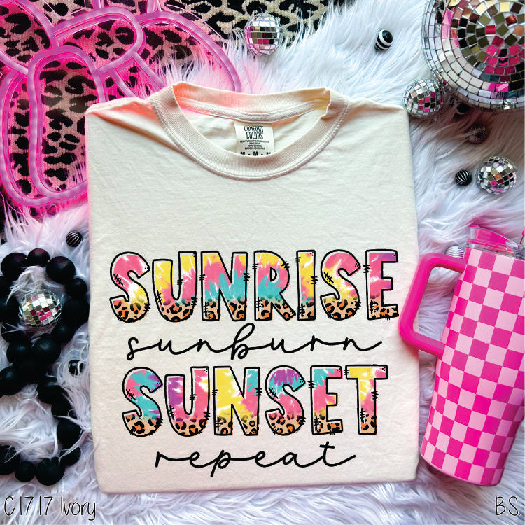 Sunrise Sunburn Sunset Repeat Tie Dye Leopard #BS3084