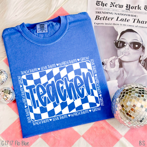White Retro Checkered Teacher #BS8299
