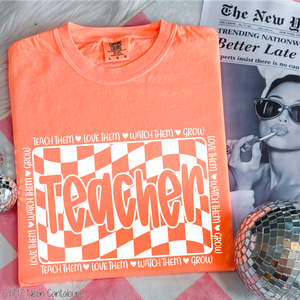 White Retro Checkered Teacher #BS8299