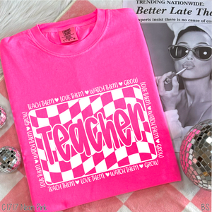 White Retro Checkered Teacher #BS8299