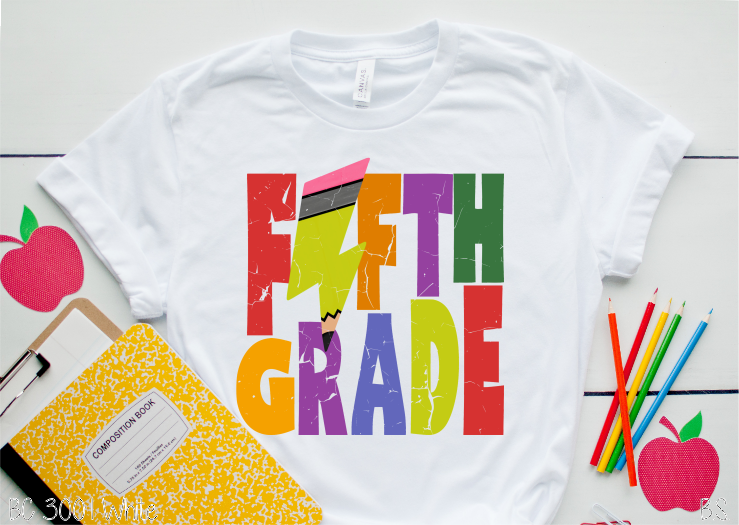 Fifth Grade Colorful Distressed Pencil Lightning Bolt #BS3413