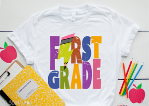 First Grade Colorful Distressed Pencil Lightning Bolt #BS3409