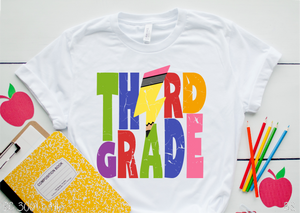 Third Grade Colorful Distressed Pencil Lightning Bolt #BS3411