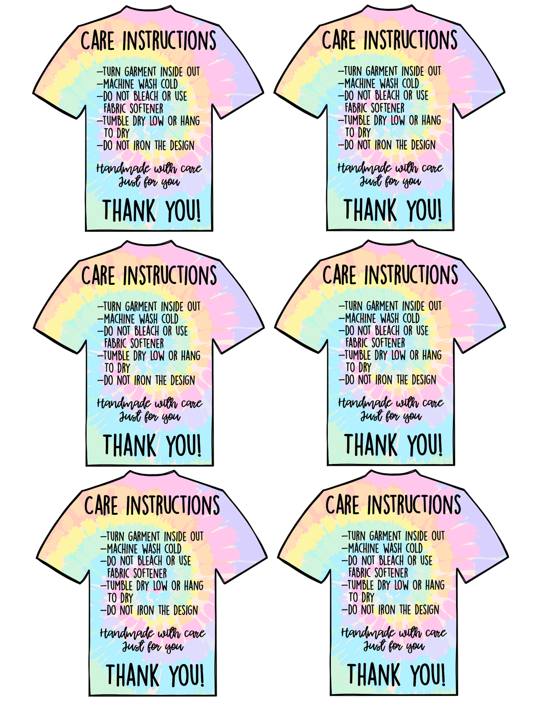 Tie Dye Bama Screens Member Full Color Shirt Care Instruction Downloads